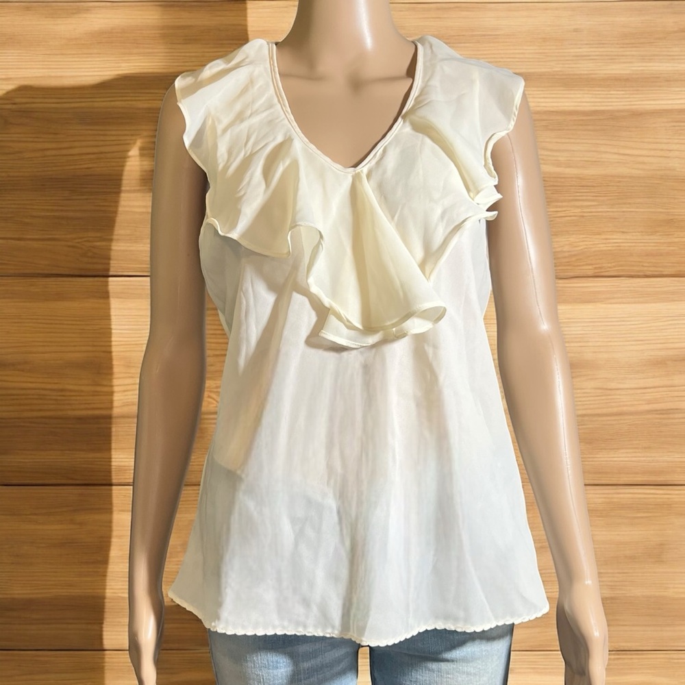 Vintage Ruffle Tank Top Wondermaid Union Made in the USA Size Large Off White